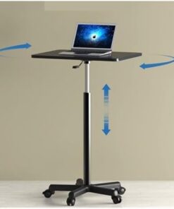 Escritorio de pie ajustable con función de elevación giratoria para uso en laptop, mesita de noche plegable, ideal para un espacio de trabajo conveniente en el dormitorio