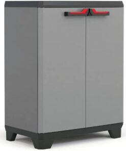 Keter Armario Stilo Bajo|Amario Bajo de almacenaje|Resina|2 Puertas y 1 balda Regulable en Altura|Color Gris/Negro|90 x 68 x 39 cm