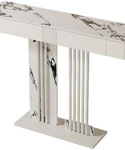 Genérico Mesas Consola con Almacenamiento, Escritorio para Pasillo, Mesa Auxiliar Estrecha para Pasillo, Mesa Consola de imitación mármol, Mesa Auxiliar Estrecha para recibidor con 2 cajones, diseño