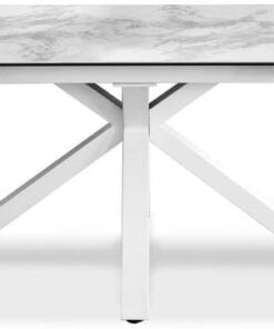 Mesa extensible de 160 a 240 cm, moderna, de comedor, con dos extensiones, parte superior de cerámica sobre cristal templado y patas de metal (mármol blanco)