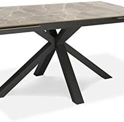 Mesa extensible de 160 a 240 cm, moderna, de comedor con dos extensiones de cerámica sobre cristal templado y patas de metal (mármol antracita)