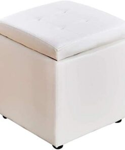 DASHADAO Taburete de pie Cubo de Cuero de imitación Otomana Almacenamiento Banco Puf Asiento, Caja de Juguetes con bisagra Superior Organizador Caja Puf Cofre (Color: Blanco, Tamaño: 30x30x