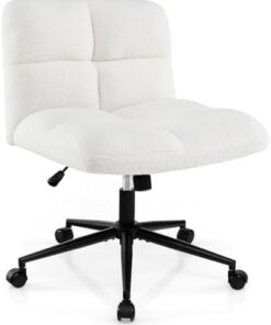 FANTASK Silla de sastre con ruedas, silla giratoria sin reposabrazos, silla de escritorio con asiento ancho, silla de oficina, silla de maquillaje, altura regulable, función basculante, moderna (beige