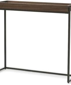 Genérico Mesa Consola con Almacenamiento, Escritorio para recibidor, Mesa Auxiliar Estrecha para recibidor, Mesa Consola Estrecha - Tablero de Madera Maciza, Patas de Hierro Forjado, Almohadillas aju