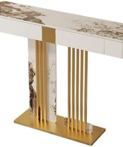 Genérico Mesas Consola con Almacenamiento, Escritorio para Pasillo, Mesa Auxiliar Estrecha para Pasillo, Mesa Consola de imitación mármol, Mesa Auxiliar Estrecha para recibidor con 2 cajones, diseño