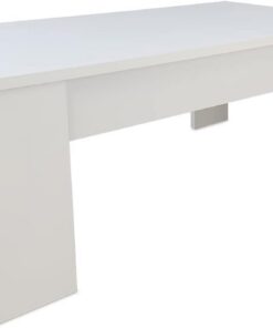 Somnia Descanso - Mesa de Centro, Elevable, Mesita de Salón o Comedor, Color Blanco, Medidas: 90 cm (Ancho) x 50 cm (Fondo) x 46/57 cm (Alto)