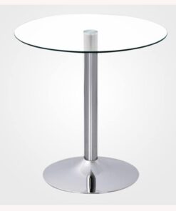 Mesa redonda de pedestal con parte superior de cristal, mesa de comedor moderna para 2 a 4 personas, mesa de desayuno con base cromada