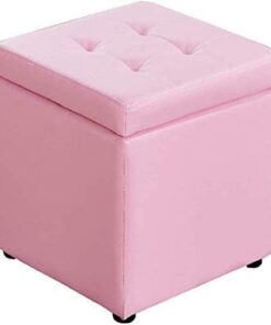 Taburete de pie Cubo de Cuero de imitación Otomana Almacenamiento Banco Puf Asiento, Caja de Juguetes con bisagra Organizador Superior Caja Puf Cofre (Color: Negro, Tamaño: 30x30x3