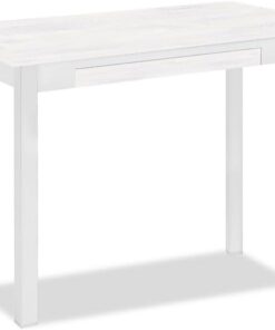 Astimesa - Mesa de Cocina Tipo Libro con Cajón - Mesa con Tapa de Madera Laminada en Color Boreal - Estructura Madera Laminada Blanca - Mesa Extensible de 80 x 40 cm a 80 x 80 cm