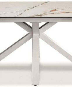 Mesa extensible de 160 a 240 cm, moderna, para comedor, con dos extensiones, parte superior de cerámica sobre cristal templado y patas de metal (mármol Calacatta)