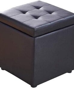 Taburete de pie Cubo de Cuero de imitación Otomana Almacenamiento Banco Puf Asiento, Caja de Juguetes con bisagra Organizador Superior Caja Puf Cofre (Color: Negro, Tamaño: 30x30x3