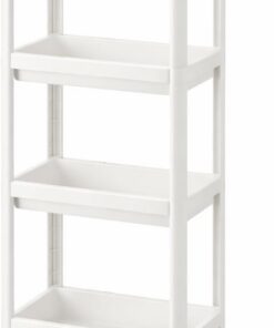 MARUKATSU Estantería Auxiliar 4 Baldas Blanca – Estantería Baño Estrecha Multiusos, Cocina, Lavadero o Dormitorio – Plástico PP Resistente, Ligera, Fácil Montaje sin Herramientas – 37x23x101 cm
