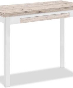 Astimesa - Mesa de Cocina Tipo Libro con Cajón - Mesa con Tapa de Madera Laminada en Color Amundsen - Estructura Madera Laminada Blanca - Mesa Extensible de 80 x 40 cm a 80 x 80 cm