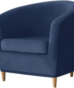 Fundas para Sillón Chesterfield 2 Piezas Terciopelo Fundas para Sillón de Club 1 Plaza Fundas para Sillón Cabriolet de cóctel Elástica Azul Marino
