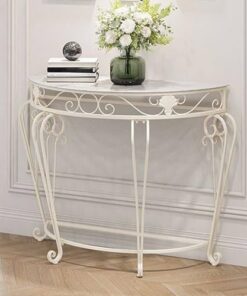 Genérico Mesas Consola con Almacenamiento, Escritorio para Pasillo, Mesa Auxiliar Estrecha, Mesa Consola semicircular, Mesa Auxiliar Moderna para sofá con Patas de Metal en Espiral y Tablero de MDF,