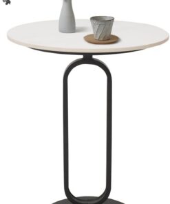 Mesa Lateral de Mármol, Centro Redonda, Auxiliar para Sofá Salón Dormitorio, Metal, Moderna - Negro