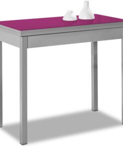 ASTIMESA Mesa de Cocina Extensible de Libro sin cajón - 80x40 cm (80x80 cm) - Estructura y Tapa Interior Color Aluminio - Tapa Superior Cristal Color Berenjena
