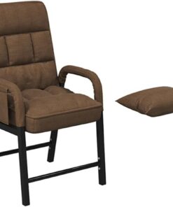 Sillón reclinable de tela moderna con cojín de cintura y marco de acero, cómodo sillón para sala de estar, dormitorio y oficina, color marrón