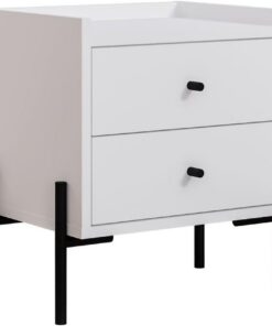 Mesita de Noche Moderna con 2 cajones, 100% melamina, Patas de Metal, 44,9 x 52 x 35 cm, diseño escandinavo