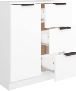 Shally Dogan Credenza in Legno Bianco Cassettiera Consolle 1 Anta Salvaspazio Aparador, Madera de ingeniería, Color Blanco, 30P x 60l x 70A cm (3 Cassetti)