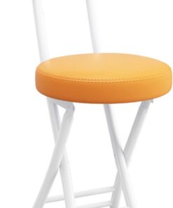 Taburete Plegable con Respaldo, Acolchado de Cuero, Redondo, portátil, Plegable, Taburete de Bar for Cocina(Orange)
