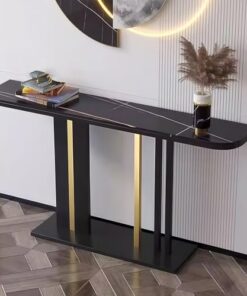 Genérico Mesas Consola con Almacenamiento, Escritorio para Pasillo, Mesa Auxiliar Estrecha para Pasillo, Mesa de Entrada con Tablero de imitación de Piedra - Mesa Consola semicircular para Espacios e