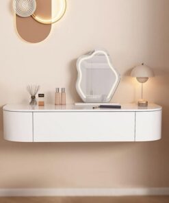 Genérico Tocador con Espejo abatible y Taburete con Ruedas, Luces LED integradas, tocador de Maquillaje montado en la Pared con Espejo y cajones, Elegante tocador de Madera con cojín