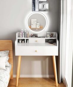 Genérico Tocador con Espejo abatible y Taburete con Ruedas, Luces LED integradas, tocador con Espejo y cajones, Mesa de Maquillaje Moderna, luz táctil, tocador.