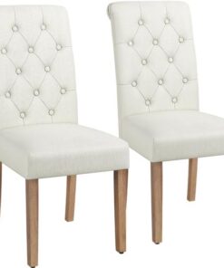 Yaheetech Juego de 2 Sillas de Comedor Silla Acolchada de Tela Beige | Ergonómico, Diseño Moderno, con Respaldo Alto, Montaje Rápido, Tejido transpirable, Silla Tela para Comedor Cocina