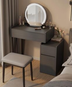 Genérico Tocador con Espejo abatible y Taburete con Ruedas, Luces LED integradas, tocador con cajón, Taburete y Espejo, Compacto de 60 cm para Dormitorio.