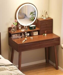 Genérico Tocador con Espejo abatible y Taburete con Ruedas, Luces LED integradas, tocador Iluminado con Brillo Ajustable, Elegante Escritorio cosmético con Modo Espejo.