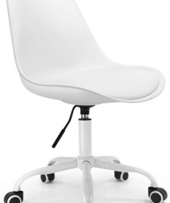 Waytex - Silla de Oficina escandinava Blanca con Ruedas y Altura Ajustable y pie de Metal Lacado, Color Blanco