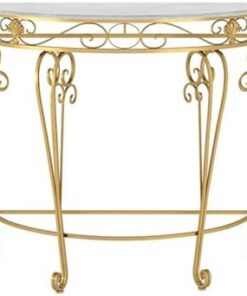 Genérico Mesas Consola con Almacenamiento, Escritorio para Pasillo, Mesa Auxiliar Estrecha, Mesa Consola semicircular con Elegantes Patas metálicas en Espiral y Tablero de imitación mármol