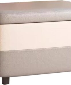 LAJUU Reposapiés Otomano De Almacenamiento Rectangular Resistente, Pequeño Reposapiés De Cuero Sintético, Banco De Almacenamiento con Asiento Acolchado De Esponja Más Gruesa(Grey)