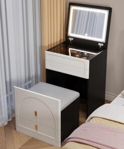 Genérico Tocador con Espejo abatible y Taburete con Ruedas, Luces LED integradas para Maquillaje, tocador Iluminado con Espejo y Taburete, Escritorio de Maquillaje para Mujeres y 3 Colores de Ilumina