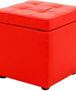Taburete otomano Banco de Almacenamiento Sofá para niños Taburete Reposapiés Cubo Cuadrado Muebles de Cuero para el hogar Dormitorio, 5 Colores (Color: Rojo, Tamaño: 31X31X35CM)