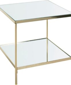 HAKU mesita Auxiliar latón Metal Patas Regulables Espejo 5 mm Mesa de sofá Mesa de Centro Cuadrada - Dim.: An 45 x Al 46 x P 45 cm Estilo: Art Déco