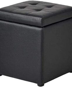 Bancos de Almacenamiento Reposapiés Puf Osman PU Gabinete de Almacenamiento Taburete de Maquillaje Acolchado Sofá Taburete para Sala de Estar Balcón Negro (30cmx30cmx35cm) para Sal