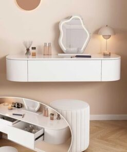 Genérico Tocador con Espejo abatible y Taburete con Ruedas, Luces LED integradas, tocador Flotante Moderno con cajones, Elegante Escritorio de Esquina para familias, Montaje en Pared D