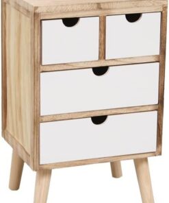 CAJONERA Vintage - 4 CAJONES-Mueble cajonera de Madera Natural con Cuatro cajones de Color Blanco, Tiene Cuatro Patas como Base de Apoyo. ( 34×28×54)