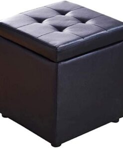 DASHADAO Taburete de pie Cubo de Cuero de imitación Otomana Almacenamiento Banco Puf Asiento, Caja de Juguetes con bisagra Superior Organizador Caja Puf Cofre (Color: Negro, Tamaño: 30x30x3
