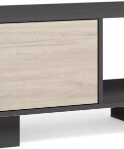 Skraut Home | Mesa de centro con puertas | comedor | modelo de viento | estructura de color gris antracita | puertas color roble | dimensiones 92x50x45cm altura.