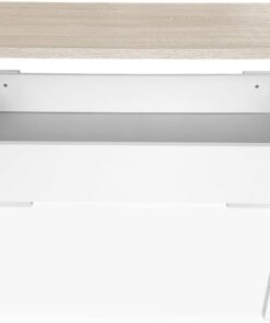 Somnia Descanso - Mesa de Centro Elevable, Mesita de Salón o Comedor, Acabado en Color Blanco con Tapa Cambria, Medidas: 90 cm (Ancho) x 50 cm (Fondo) x 46-57 cm (Alto)