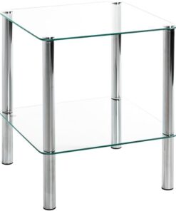 HAKU Mesa Auxiliar Cuadrada de Metal Cromado, Mesa de salón con Tablero de Cristal de Seguridad - Dimensiones: An 39 cm x Al 47 cm x Pr 39 cm, Estilo: Moderno