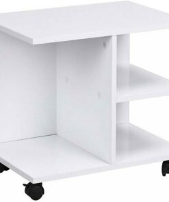 BAKAJI Mesa de café para salón multifunción Mesa sofá Porta TV revistas mesita de Noche con Ruedas de Madera melamina (Blanco)