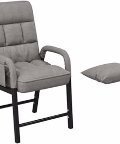 Silla moderna de tela con cojín de cintura y marco de acero, cómodo sillón reclinable para sala de estar, dormitorio y oficina, color gris