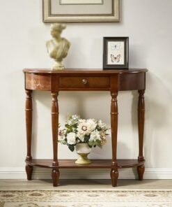 Genérico Mesas Consola con Almacenamiento, Escritorio para Pasillo, Mesa Auxiliar Estrecha, Mesa Consola semicircular de Madera Maciza Vintage con cajón de Almacenamiento, Elegante Mesa Auxiliar para
