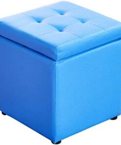 DASHADAO Taburete de pie Cubo de Cuero de imitación Otomana Almacenamiento Banco Puf Asiento, Caja de Juguetes con bisagra Superior Organizador Caja Puf Cofre (Color: Azul, Tamaño: 30x30x35