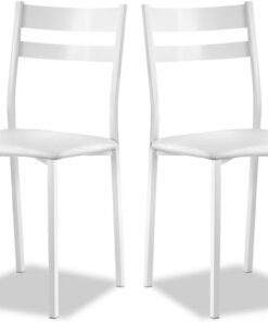 Astimesa - Silla de Comedor o Cocina - Silla de Metal Blanca con Respaldo - Asiento Polipiel en Color Blanco - 38 cm (Ancho) x 45 cm (Alto Asiento) x 85 cm (Alto Total) x 40 cm (Fondo)