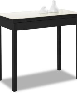 ASTIMESA Mesa de Cocina Extensible de Libro sin cajón - 80x40 cm (80x80 cm) - Estructura y Tapa Interior Color Negra - Tapa Superior Cristal Color beig